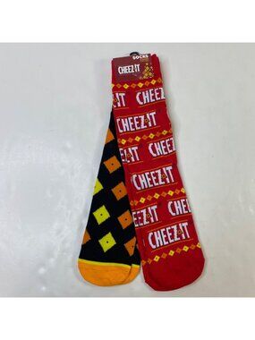 Cheez-It Unisex Crew Socks Set 2 Bright Red Black Fun Graphic Patterns